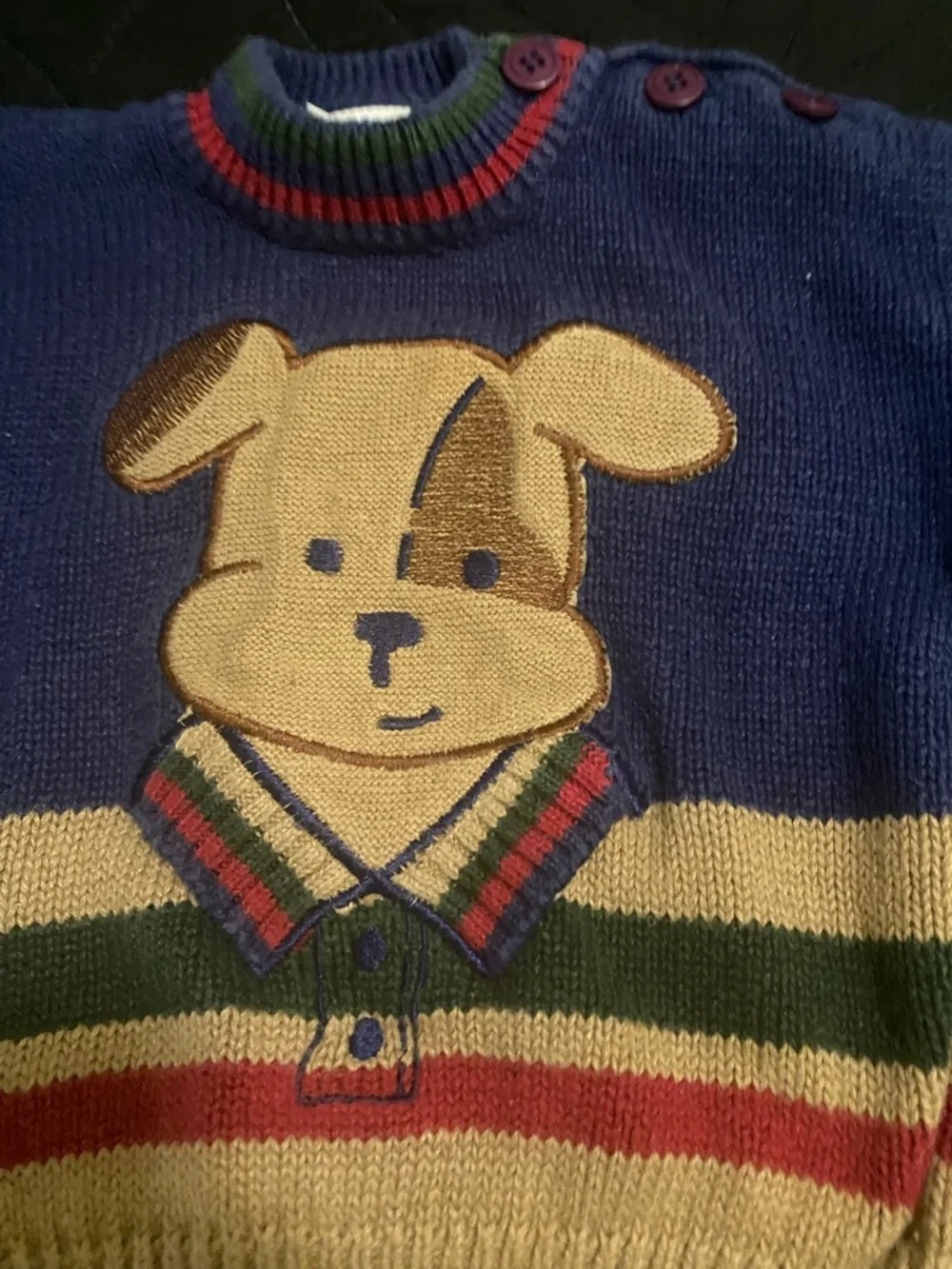 Vintage Rare OshKosh B’Gosh Blue Knit Baby Dog Preppy Pullover Sweater 12 Mos